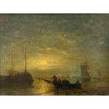 Jacobus Theodorus ABELS (1803 - 1866). Schiffe im Hafen bei Mondlicht.