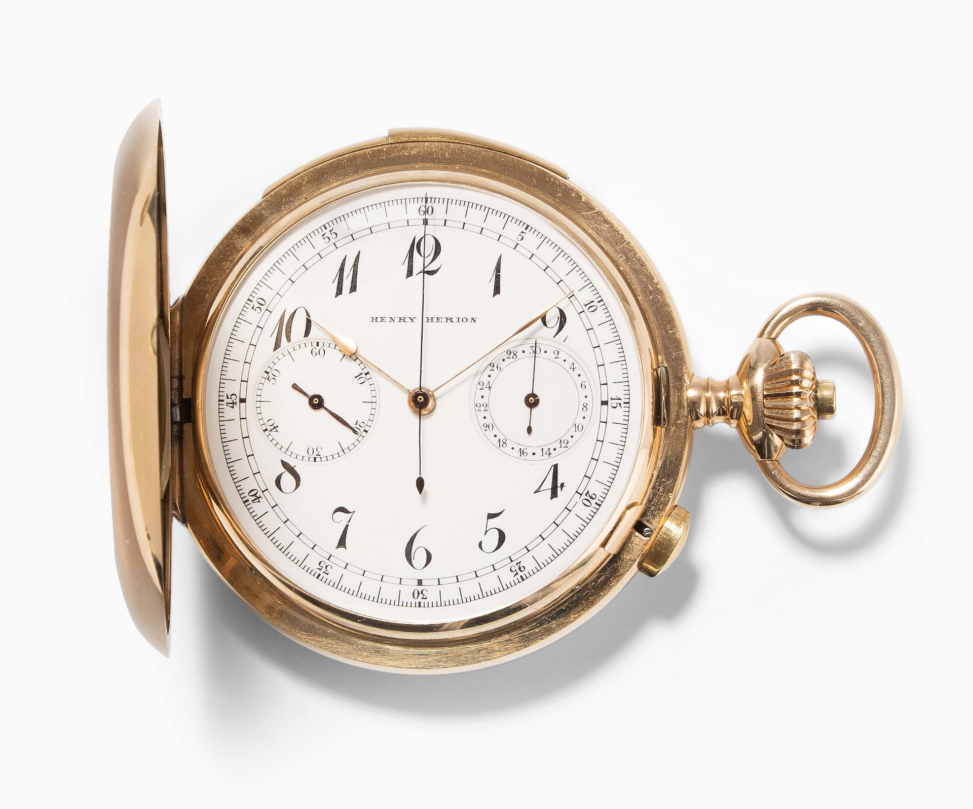 Gold-Savonette, Henry Herion, um 1910, mit Chronograph und Minutenrepetition