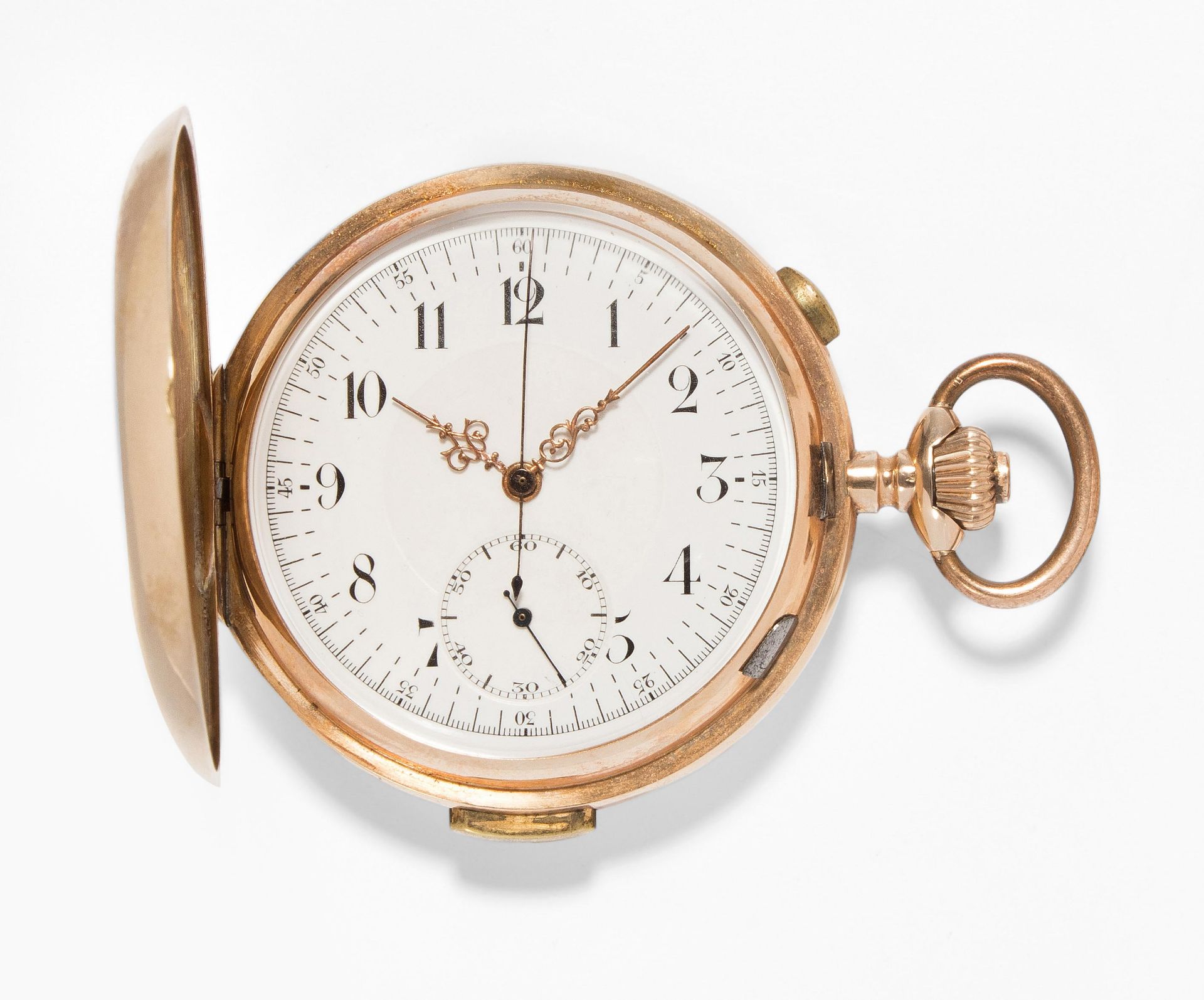 Gold-Savonette, Invicta, um 1900, mit Chronograph und Viertelrepetition