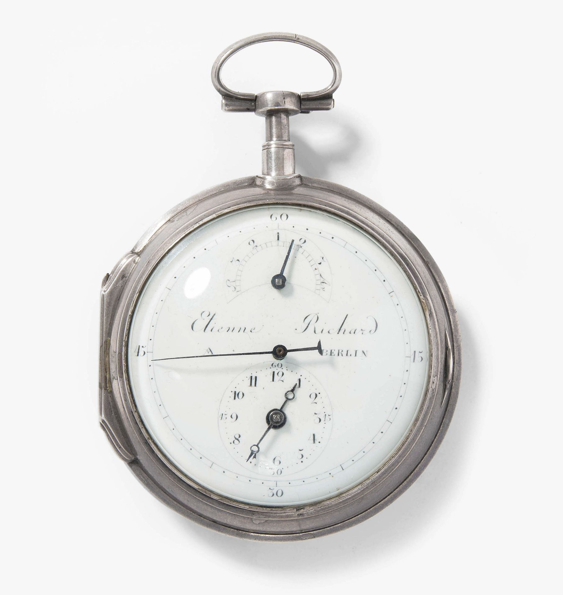 Silber-Spindeltaschenuhr mit Pedometeraufzug und Gangreserve, Etienne Richard, Berlin, um 1812