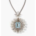 Aquamarin-Brillant-Collier/Brosche