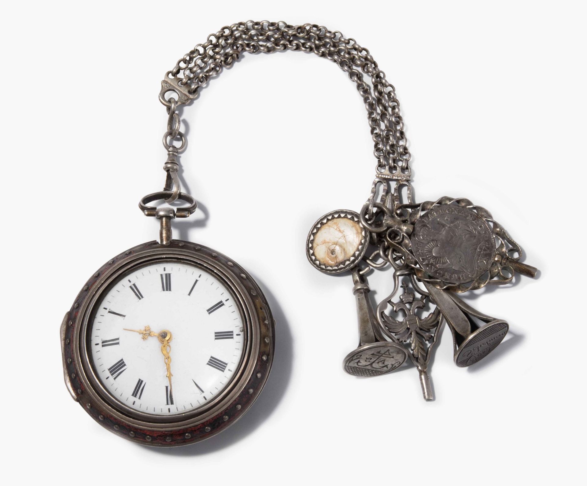 Silber-Spindeltaschenuhr mit 2 Übergehäusen, England, um 1800