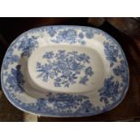 Two 19th Century Blue and white Meat Platters. 47 x 37 cm approx.