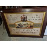 A framed Robert Perry and Sons, Rathdowney pub advertising. In a 19th Century Oak frame.