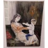 An Oil On Canvas of a mother and child framed. 30 x 24 cm approx. Signed Sile O'Beirne.