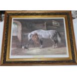 A large well framed Print of a horse and foal being troubled by a dog. " The anxious foal|" by