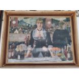 A large Print of a barmaid in a bar. 65 x 83 cm approx.