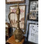 A very large Brass Eastern Urn with pierced decoration converted to a lamp. 98 cm high approx.