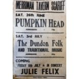 An early Merriman Tavern vintage advertising Poster for Pumpkinhead, The Dundon Folk and Julie