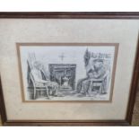 Mary McSweeney, a pencil Sketch of an elderly couple. Signed lower right.