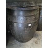 A Vintage Metal bound Barrel used as a Table. D 47 x H 65 cm approx.