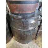 An Oak and metal bound Barrel used as a table.