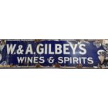 A W & A Gilbeys Wines and Spirits Vintage Enamelled Sign made by the Dublin Japan works. 180 x 411