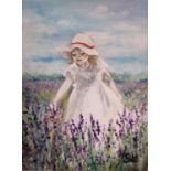 'Lavender Girl' framed Oil On Canvas by Sile O'Beirne. 40 x 30 cm approx.