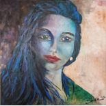 'Celtic Blue' Oil On Canvas signed by the artist Sile O'Beirne. 40 x 40 cm approx.