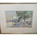 Trevor Chamberlain b1933. London River scene Watercolour, signed lower right and dated 89.