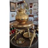 A group of Brass items to include a Kettle, Stand, Trays Birds and Three Brass Monkeys.