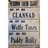 The Merriman Tavern vintage advertising Poster for Clannad, The Wolfe Tones and Paddy Reilly.