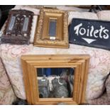 A group of Vintage Mirrors along with an advertisement for toilets. 160 x 90 H 67 cm approx.