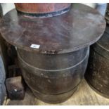 An Oak and metal bound Barrel used as a table.