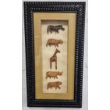 A nicely framed set of African Animals. 50 x 27 cm approx.