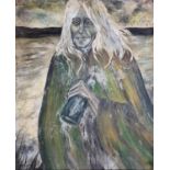 Sile O'Beirne A large Oil on Board Advertisement of a woman holding a bottle of wine. 122 x170 cm