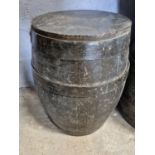 A good Metal bound Barrel used as a table. D 49 x H 65 cm approx.