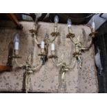 A set of six 20th Century Brass two branch wall Lights. H 40 cm approx.