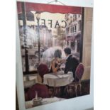 An Oleograph of a cafe scene. 80 x 59 cm approx.