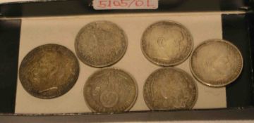 Posten von sechs Silbermünzen