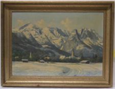Lang, E.: "Winterbild mit Ansicht von Garmisch"