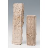 Pair of reliefs: Italy, 16th-19th century. Carved stone. Measurements: 51 x 13 x 7 cm; 37 x 11 x