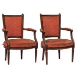 Pair of Louis XVI style armchairs; France, late 18th century. Carved wood. It has flaws in the