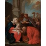 Spanish school; 18th century."The adoration of the kings".Oil on copper.Measurements: 43 x 32,5 cm.