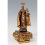 Sevillian school; first half of the 17th century."Virgin of La Merced".Carved, gilded and