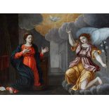 Spanish school of the 16th-17th centuries."The Annunciation".Oil on copper.Measurements: 61 x 81 cm;