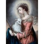 Spanish school of the 17th-18th century."Saint Agnes".Oil on canvas. Relined.Measurements: 64 x 49