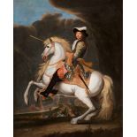 Attributed to RENÉ ANTOINE HOUASSE (c. 1645-1710)"Equestrian portrait of Louis XIV.Oil on canvas.