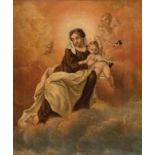 Spanish school; 19th century."Virgin of Mount Carmel.Oil on canvas.Measurements: 28 x 23 cm; 46 x 41