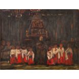 GONZALO BILBAO MARTÍNEZ (Seville, 1860 - Madrid, 1938)."Choir of Altar Boys".Oil sketch on