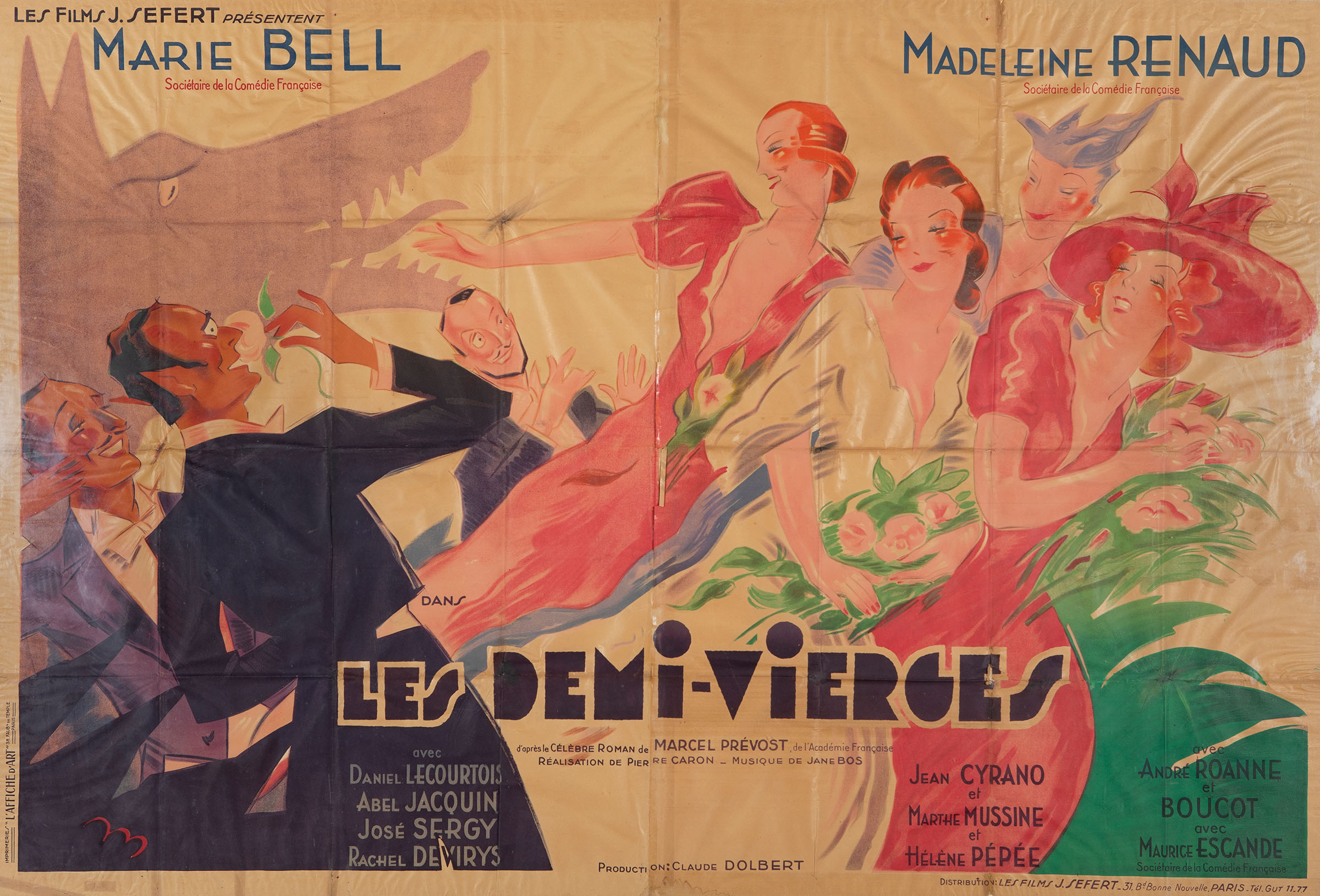 French school, ca.1935."Les Demi-vierges.Lithograph poster.Sizes: 159 x 233 cm; 162,5 x 236,5 cm (