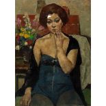 JOSÉ MARÍA MALLOL SUAZO (Barcelona, 1910 - 1986)."Seated female figure", 1967.Oil on canvas.Signed