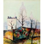 ELISÉE MACLET (Lyons-en-Santerre, 1881 - Paris 1962)."Trees before the Sacré Coeur Basilica".Oil