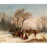 VAN GHELL (19th century)."Turkish soldiers in a snowy landscape".Oil on canvas.Signed in the lower