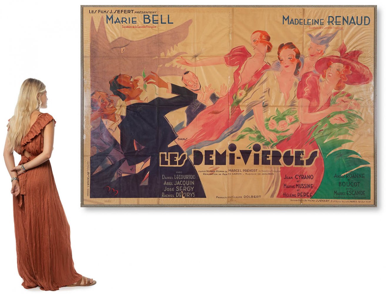 French school, ca.1935."Les Demi-vierges.Lithograph poster.Sizes: 159 x 233 cm; 162,5 x 236,5 cm ( - Bild 6 aus 6