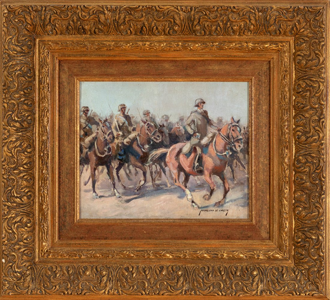 MARCELINO DE UNCETA Y LÓPEZ (Zaragoza, 1835 - Madrid, 1905)."Cavalry".Oil on cardboard.Signed in the - Bild 4 aus 4