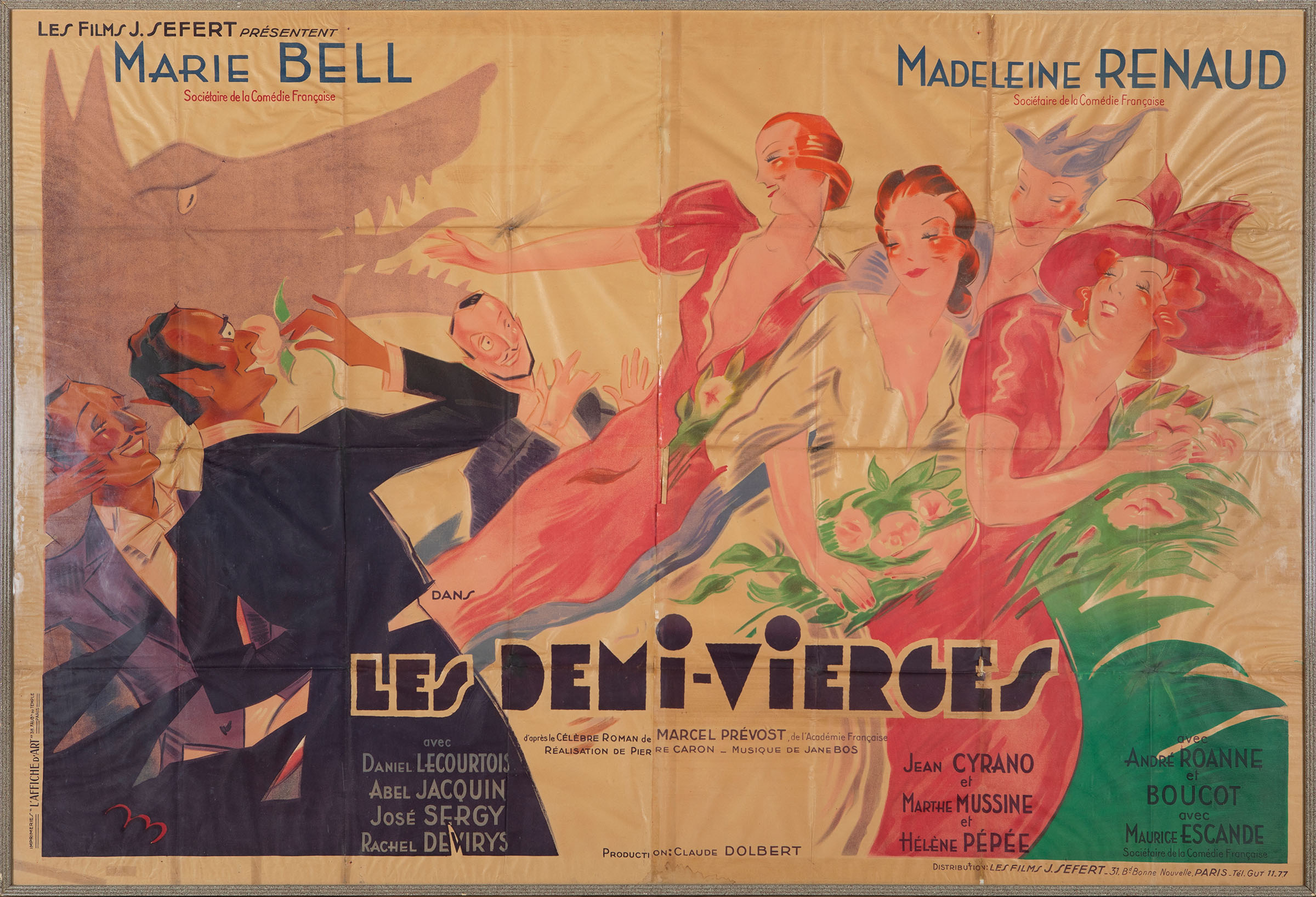 French school, ca.1935."Les Demi-vierges.Lithograph poster.Sizes: 159 x 233 cm; 162,5 x 236,5 cm ( - Bild 4 aus 6