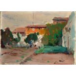 JOAQUIM MIR TRINXET (Barcelona, 1873 - 1940)."Landscape with houses".Oil on cardboard.Signed in