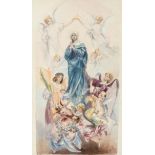 JOSÉ BENLLIURE GIL (Valencia, 1855 - 1937)."Coronation of the Virgin".1893.Watercolour on paper.