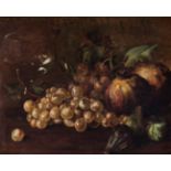 Spanish school; 20th century."Still life with grapes".Oil on canvas.It presents illegible